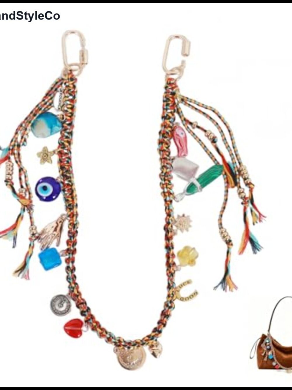 Gold Colorful Beaded Bag Charm Keychain for Women's Handbags